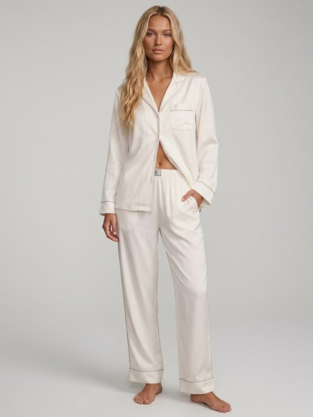 New! Victoria's Secret White Diamanté Trim Satin Long Pajama Set 50411